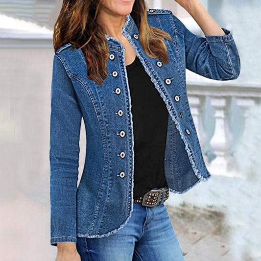 Single-breasted Solid Color Denim Coat - P Rubi's 