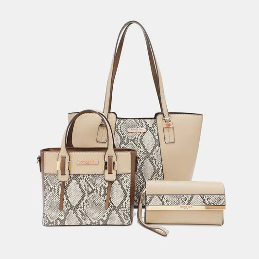 Nicole Lee USA 3-Piece Snake Print Handbag Set - P Rubi's 