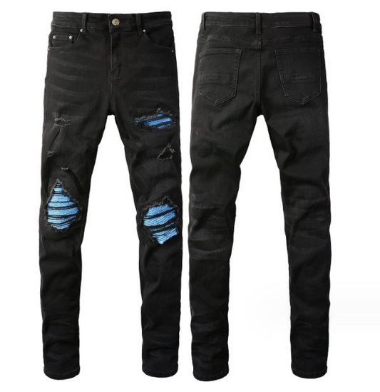 Men's Patch Fitted Distressed Jeans - P Rubi's 