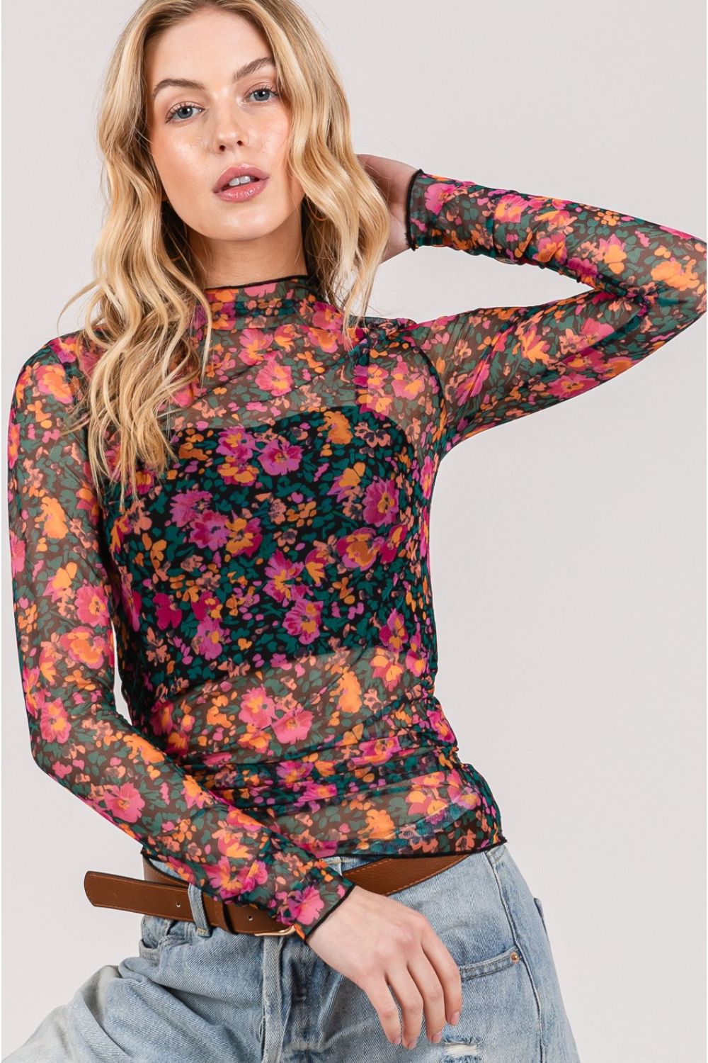 SAGE + FIG Floral Mesh Long Sleeve Top - P Rubi's 