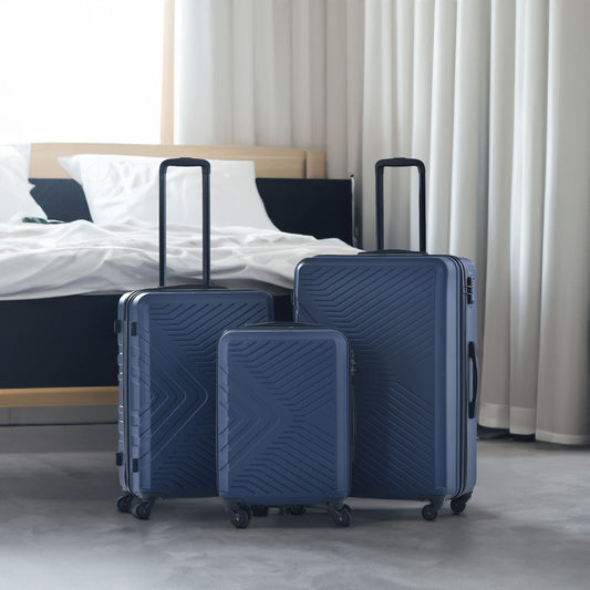 3 Piece Luggage Sets ABS Lightweight Suitcase with Two Hooks, Spinner Wheels, TSA Lock, (20/24/28) Navy - P Rubi's 