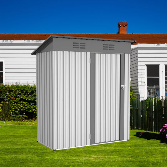 5 X 3 Ft Outdoor Storage Shed, Galvanized Metal Garden Shed With Lockable Doors, Tool Storage Shed For Patio Lawn Backyard Trash - P Rubi's 