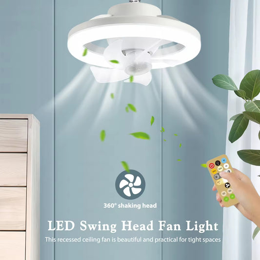 360 Rotating 48W Ceiling Fan E27 With Led Light And Remote Control 360 Rotation Cooling Electric fan Lamp Chandelier For Room Home Decor - P Rubi's 