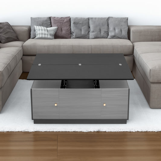 Modern Gray Multi-functional Rectangle Lift-top Coffee Table Extendable with Storage - P Rubi's 