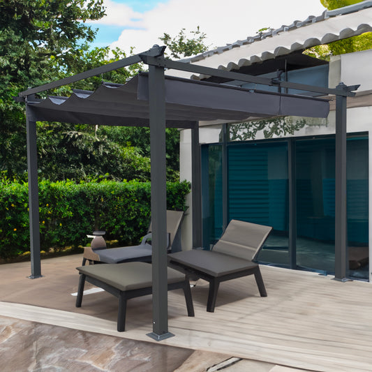 10x10 Ft Outdoor Patio Retractable Pergola With Canopy Sunshelter Pergola for Gardens,Terraces,Backyard,Gray - P Rubi's 