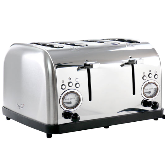 MegaChef 4 Slice Wide Slot Toaster with Variable Browning in Silver - P Rubi's 