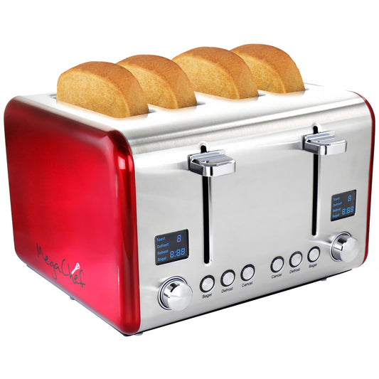 MegaChef 4 Slice Toaster in Stainless Steel Red - P Rubi's 