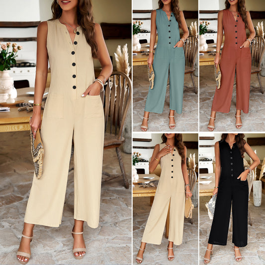 Elegant And Pure Color Jumpsuit With Feminine Temperament - P Rubi's 