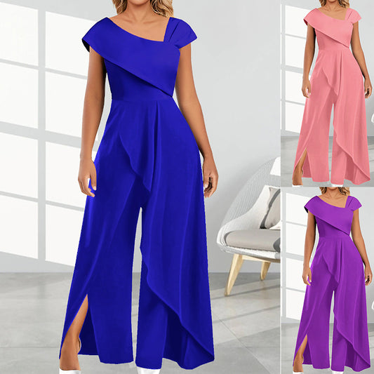 Fashion Simple Temperament Diagonal Collar Jumpsuit - P Rubi's 