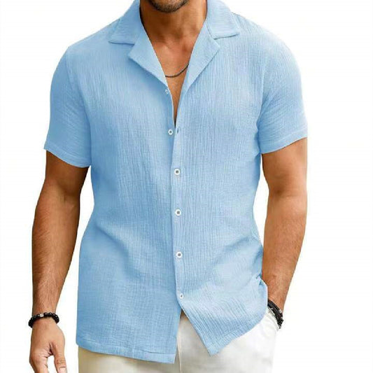 Men's Daily Casual Short Sleeve Cardigan Shirt Men's Solid Color Summer Lapels Shirt - P Rubi's 