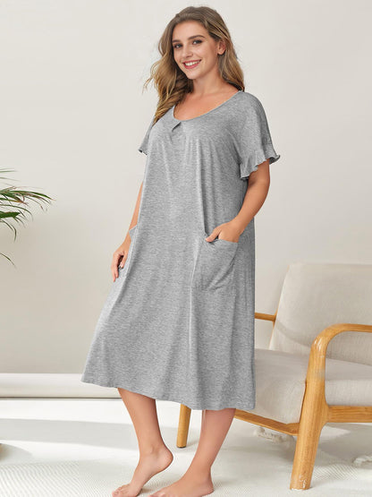 Plus Size Round Neck Short Sleeve Lounge Dress - P Rubi's 