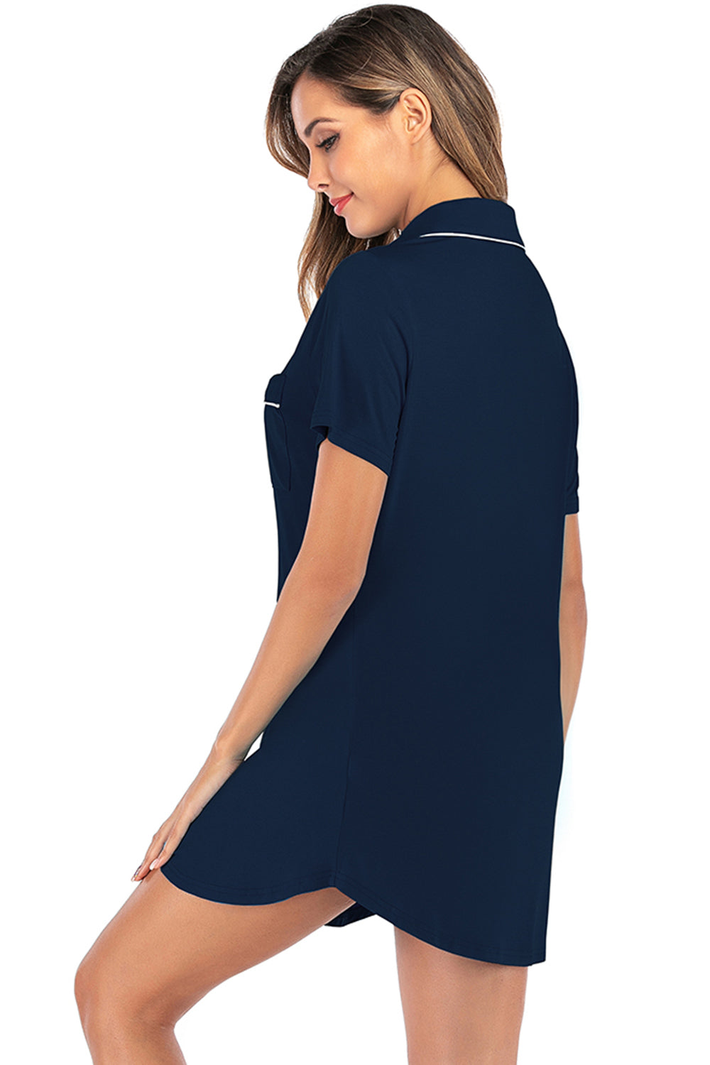 Contrast Piping Pocketed Short Sleeve Lounge Dress - P Rubi's 