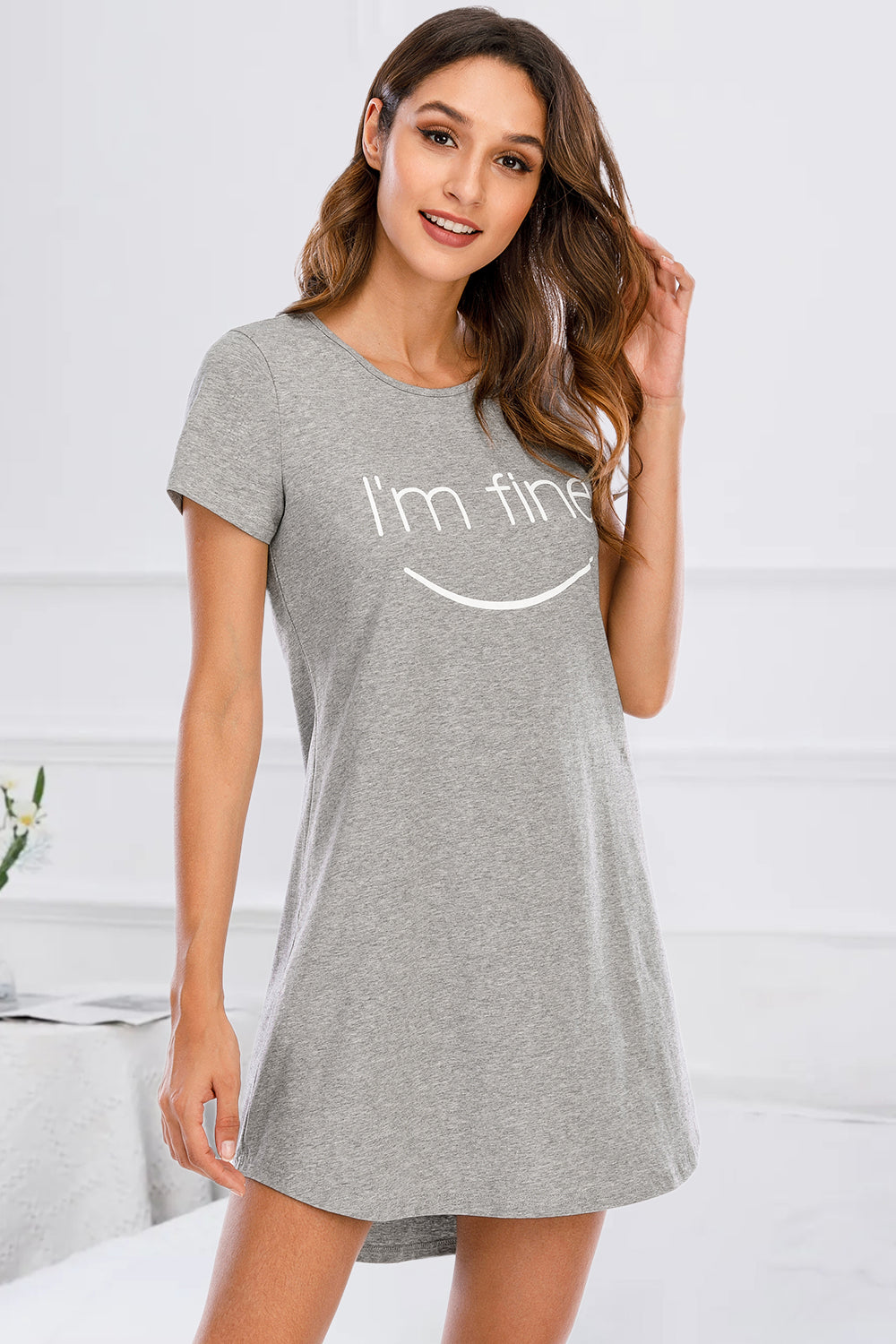 Graphic Round Neck Short Sleeve Lounge Dress - P Rubi's 