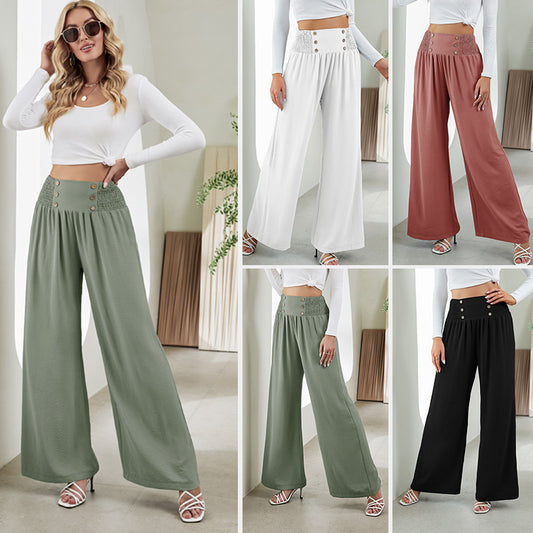 Fashion Straight Wide Leg Pants Elastic High Waist Casual Trousers For Women - P Rubi's 