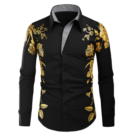 Fashion Bronze Print Men's Korean Trend Long Sleeve Shirts - P Rubi's 