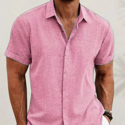 Men's Solid Color Loose Linen Short-sleeved T-shirt - P Rubi's 