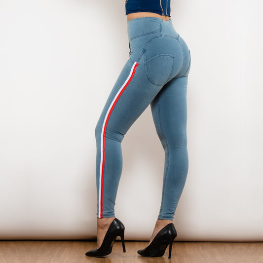 Shascullfites Melody Fashion Side Stripe Skinny Slim Fit Jeans Butt Lifting Female Casual Elasticity Pencil Denim Pants - P Rubi's 