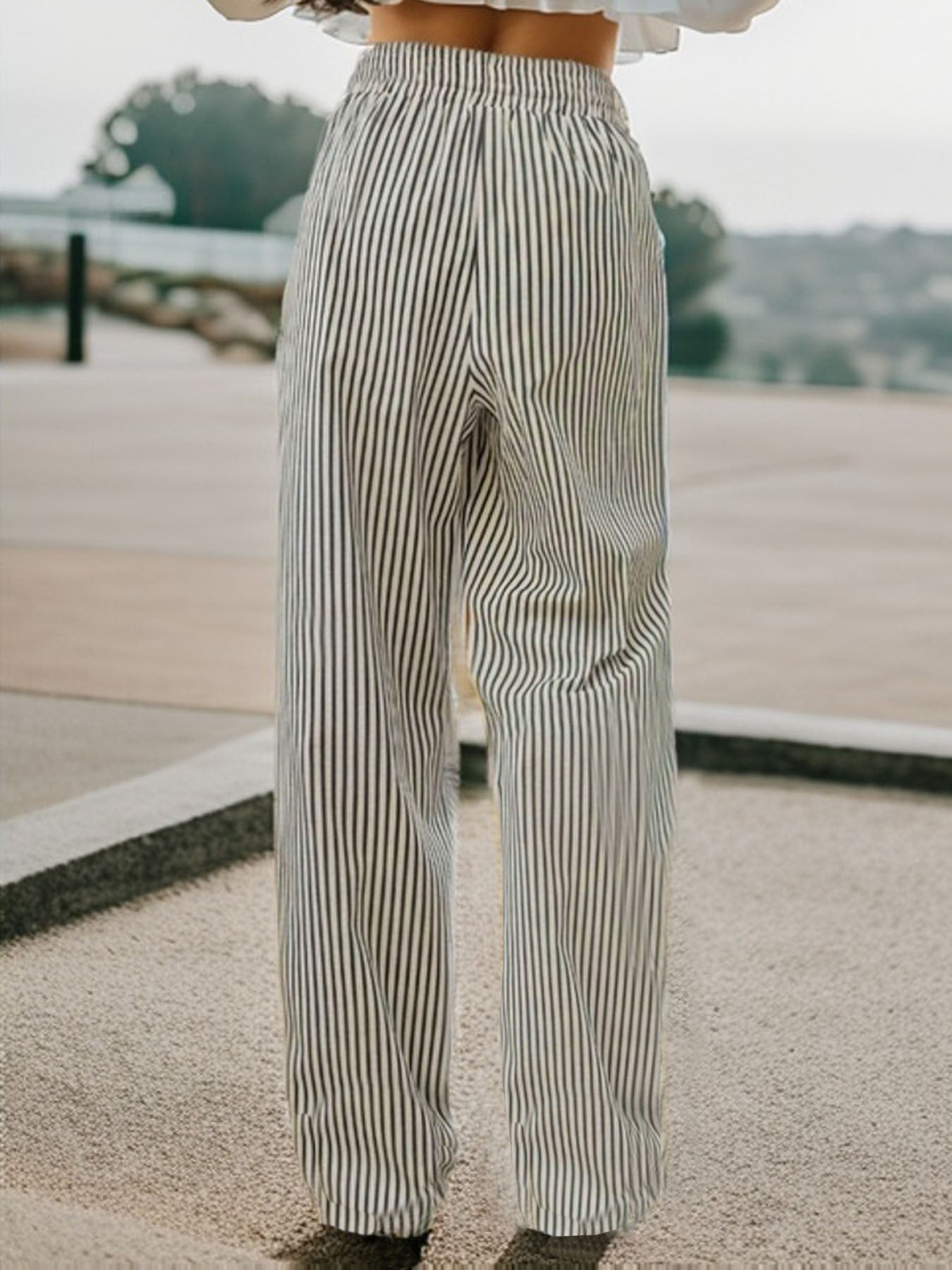 Drawstring Striped Elastic Waist Pants - P Rubi's 