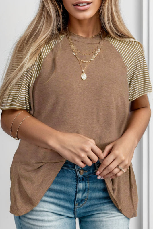 Plus Size Striped Round Neck Short Sleeve T-Shirt - P Rubi's 