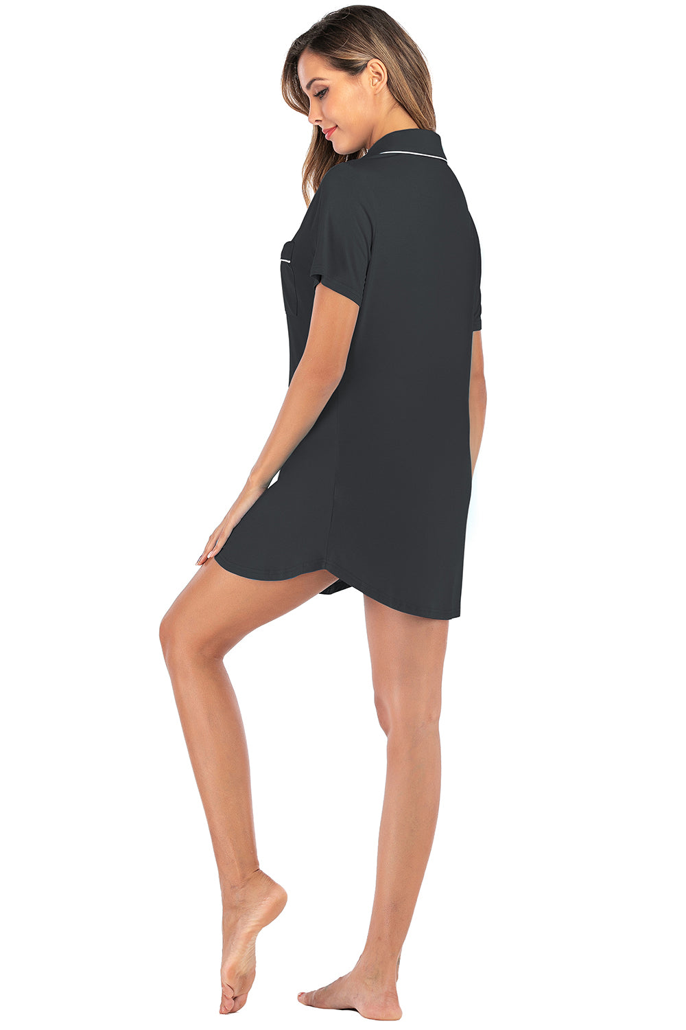 Contrast Piping Pocketed Short Sleeve Lounge Dress - P Rubi's 