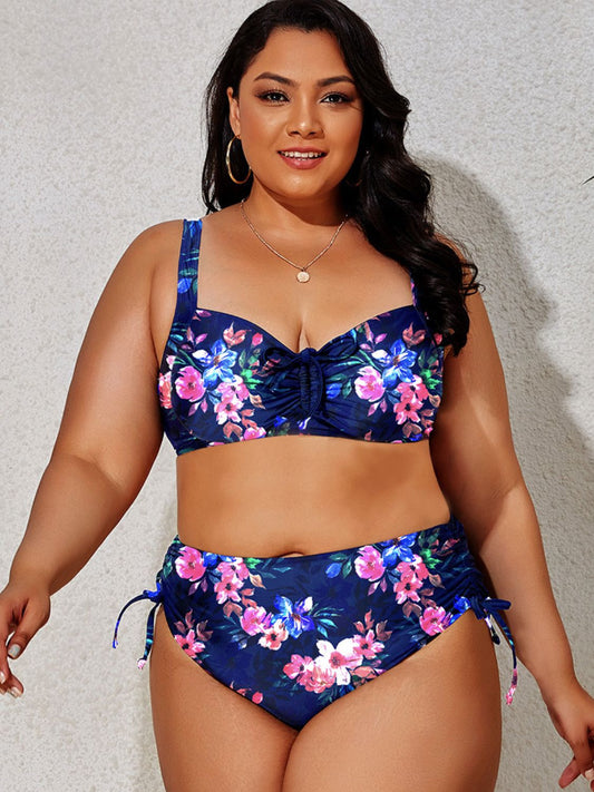 Plus Size Printed Drawstring Detail Bikini Set - P Rubi's 