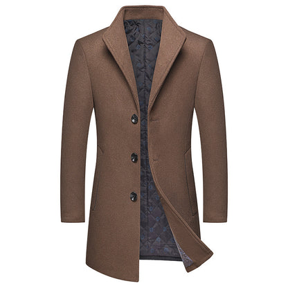 Men's Single-Breasted Woolen Trench Coat