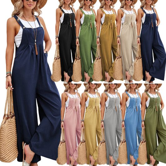 Women Long Bib Pants Overalls Casual Loose Rompers Jumpsuits With Pockets - P Rubi's 