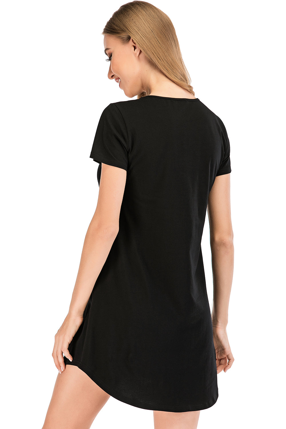 Graphic Round Neck Short Sleeve Lounge Dress - P Rubi's 