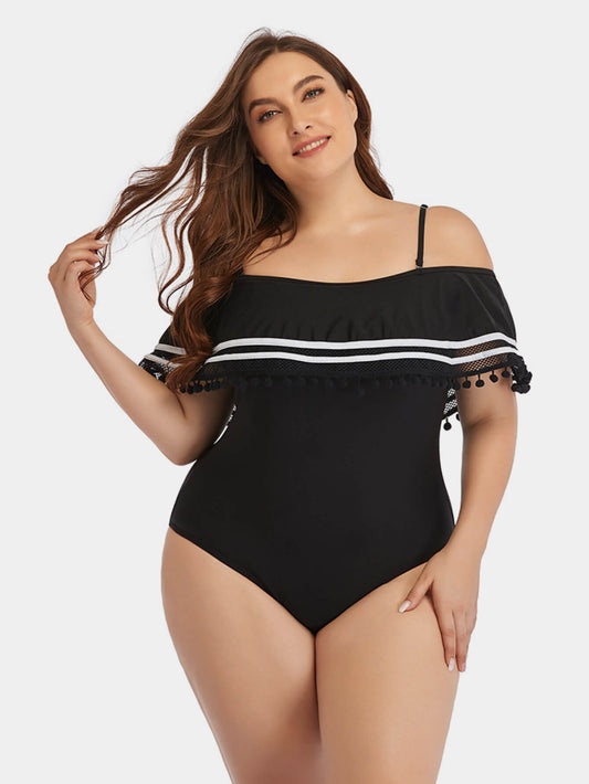 Plus Size Striped Cold-Shoulder One-Piece Swimsuit - P Rubi's 