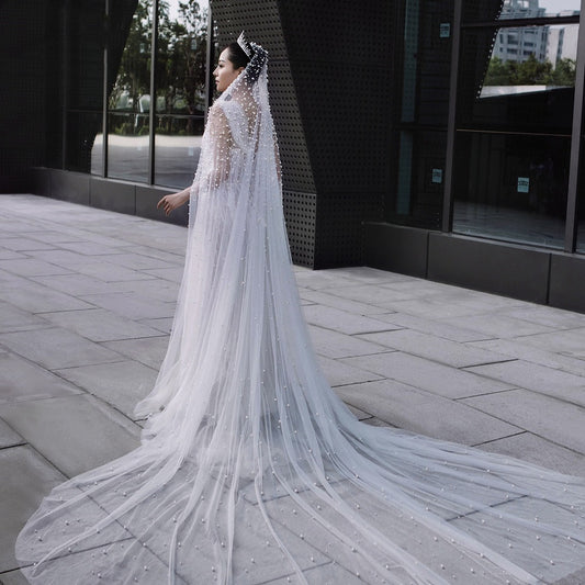 Luxury Heavy Industry Bridal Pearl Veil - P Rubi's 