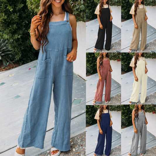 Fashion Square Neck Jumpsuit With Pockets Spring Summer Casual Solid Color Loose Overalls Womens Clothing - P Rubi's 