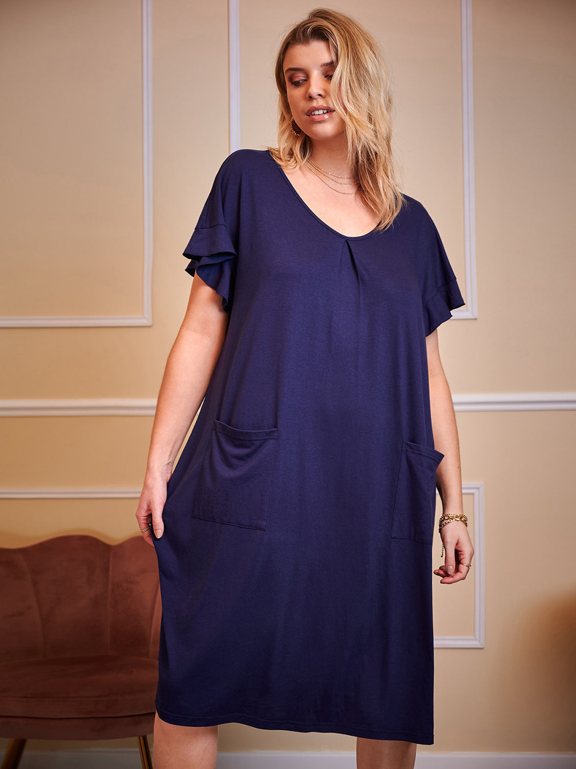 Plus Size Round Neck Short Sleeve Lounge Dress - P Rubi's 